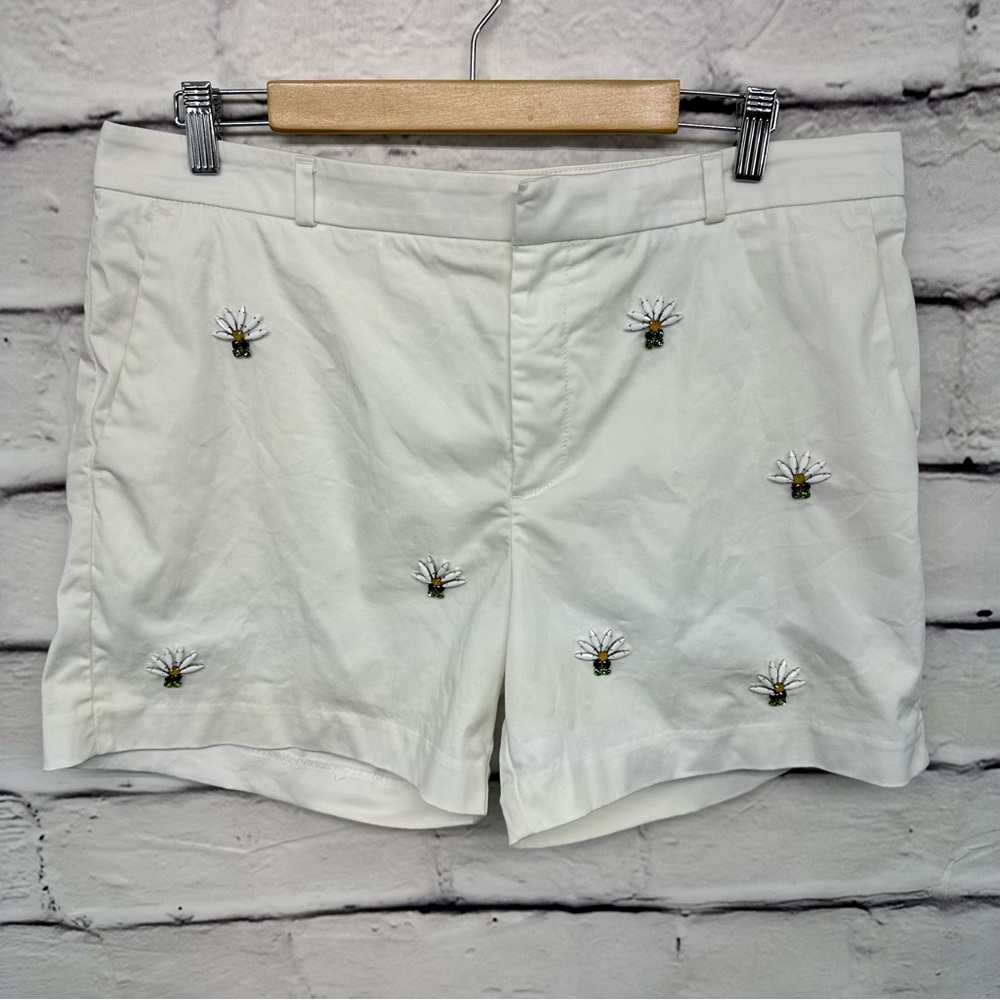 BANANA REPUBLIC Sz 12 Flower Pot Gem Detail White Belt loop Pockets Boho - Picture 6 of 9